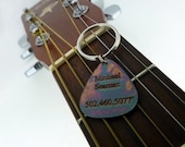 Engraved & Antiqued Copper Guitar Pick Keychain - Personalized
