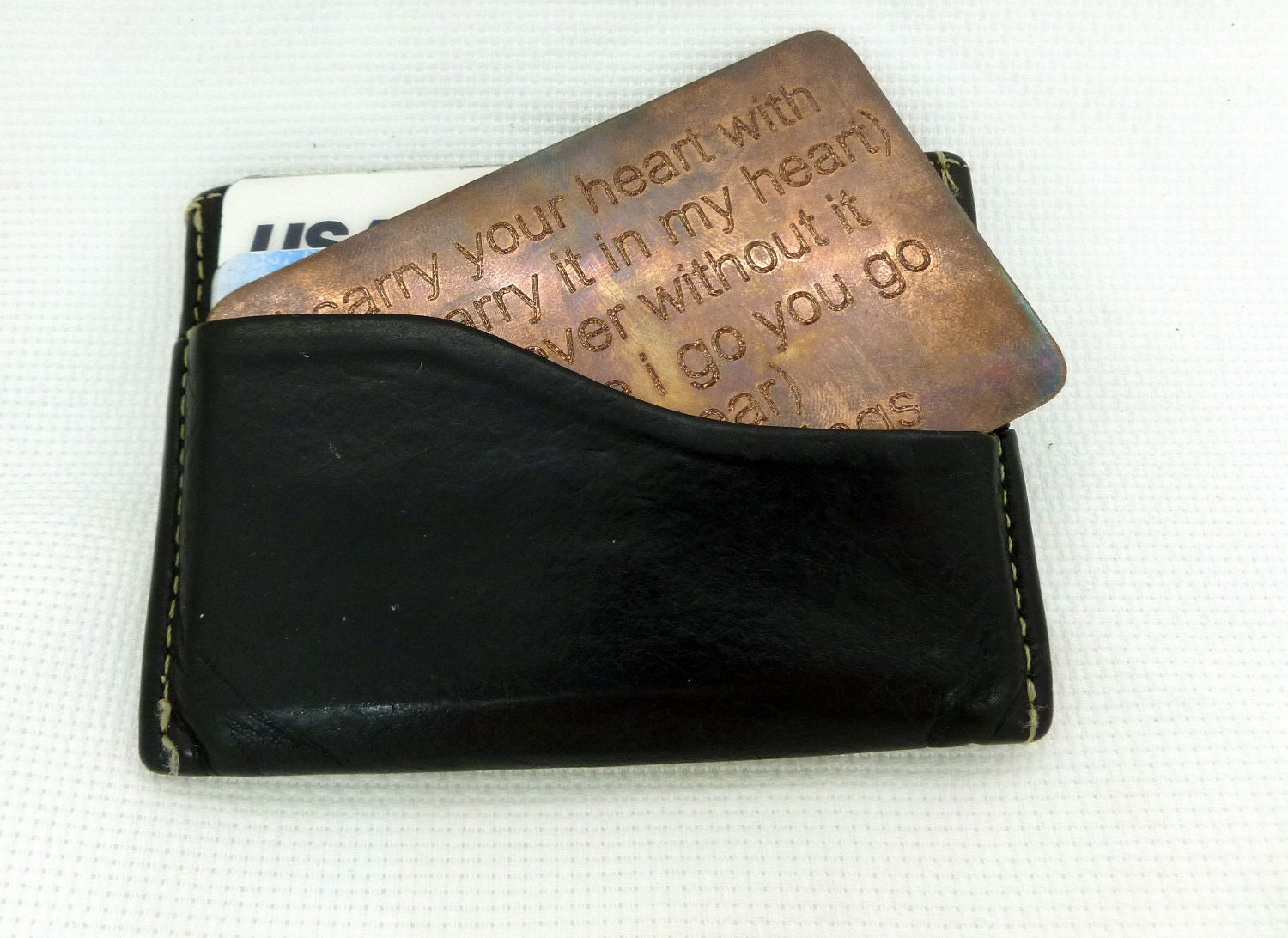 Engraved & Antiqued Copper Wallet Insert - 7th Anniversary - Personalized