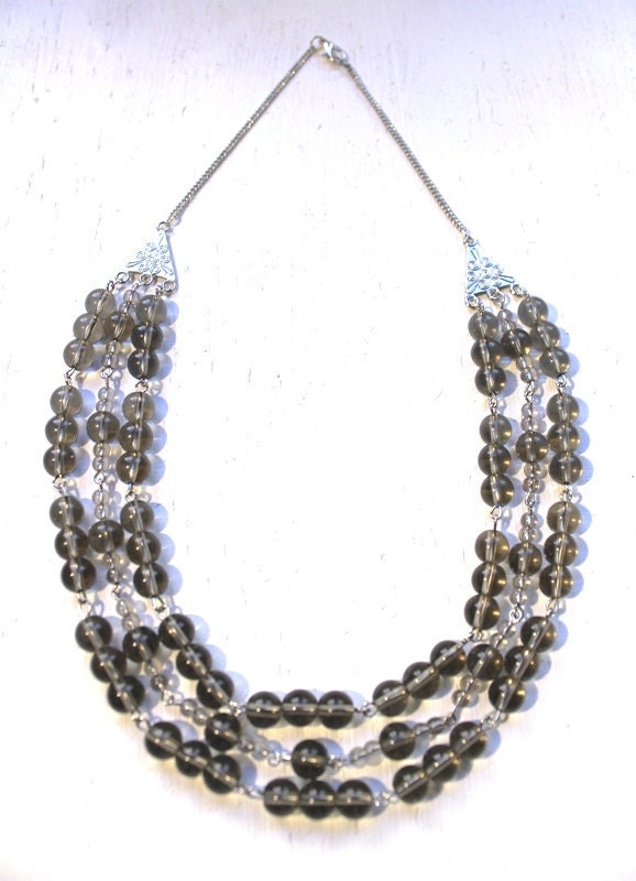 Hnadmade Multi strand smokey gray beaded statement necklace
