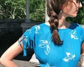 Teal Vintage Dress with Drawstring Sleeves and Pockets