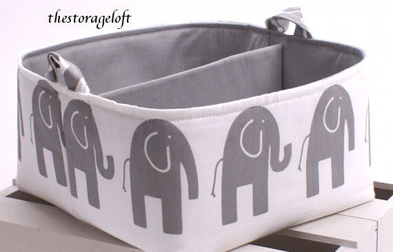 LG 10"x10"x6" Diaper Caddy - Storage Bin Basket Container Organizer - Ele Grey Storm and White Fabric