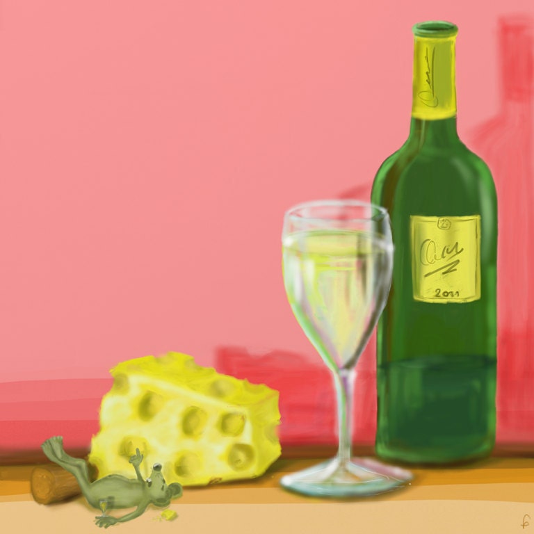 Art Print, WINE LOVER MOUSE, Home Decor, 29x29 cm