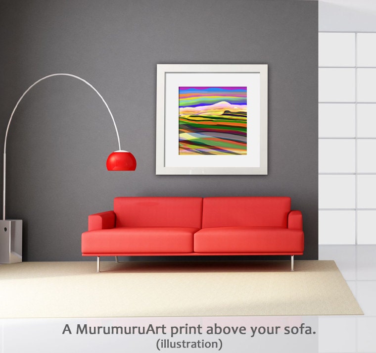 Etsy Sale -30% Colorful Art Print, AFTERNOON FIELDS, Multicolor Landscape, Original Art, Digital Art, 50x50 cm