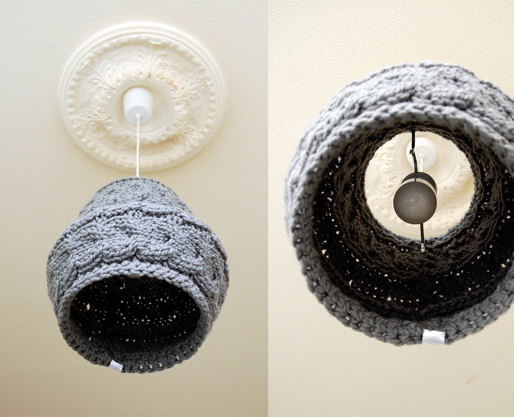 Cable Knit Lampshade  / Multifunction: Pendant & Standing Light  / Unique Knitted Home Decor - Gray