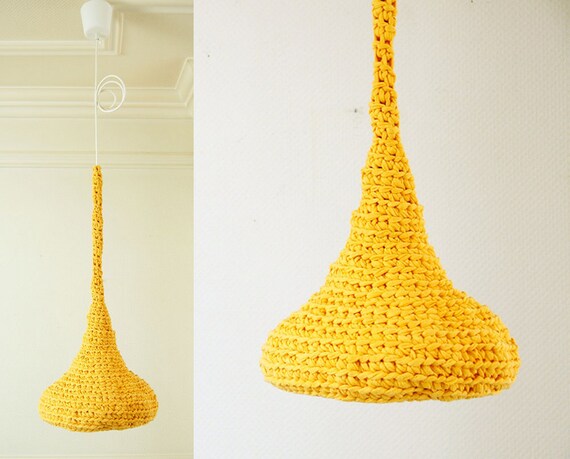 Sunshine - Crochet Pendant Lamp / Modern Design Hanging Light / Unique Pendant Lamp from Upcycled Tshirt Yarn / Green Design / Recycling Art