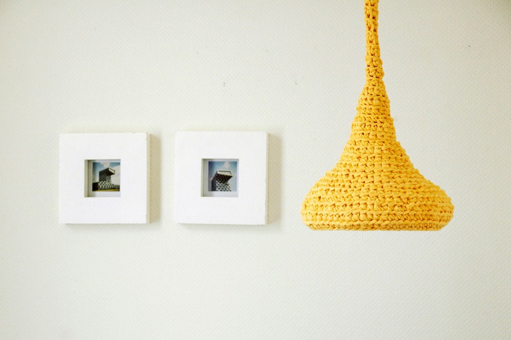 Sunshine - Crochet Pendant Lamp / Modern Design Hanging Light / Unique Pendant Lamp from Upcycled Tshirt Yarn / Green Design / Recycling Art
