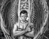 The Archangel. 8X10 print.  An original graphite drawing presented in a high quality print.