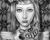 Queen Alice. 8X10 Print. An original graphite drawing presented as a high quality print.