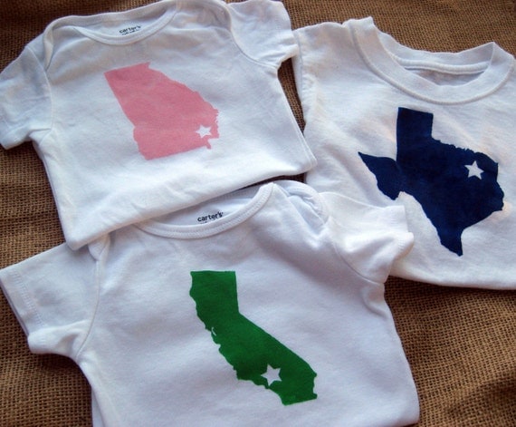Pick Your State Hand Painted Onesies or Toddler Shirts- custom city and state baby and toddler clothes