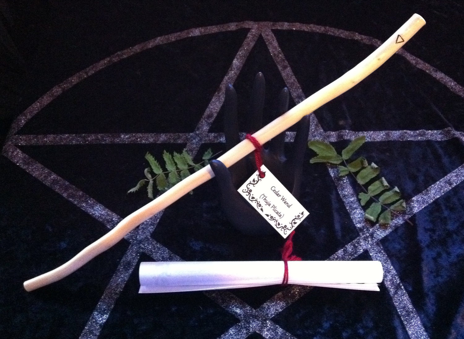 Wooden Cedar Wand with a Quartz crystal point