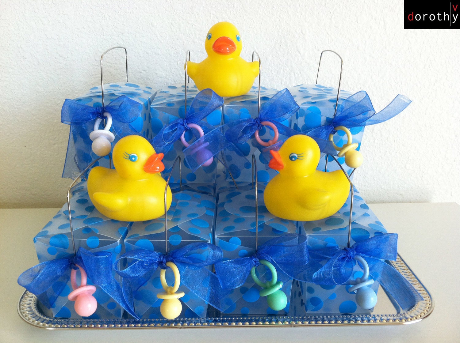 Baby Boy Baby Shower Party Favors - 12 Blue Polka Dot Chinese Take Out Boxes