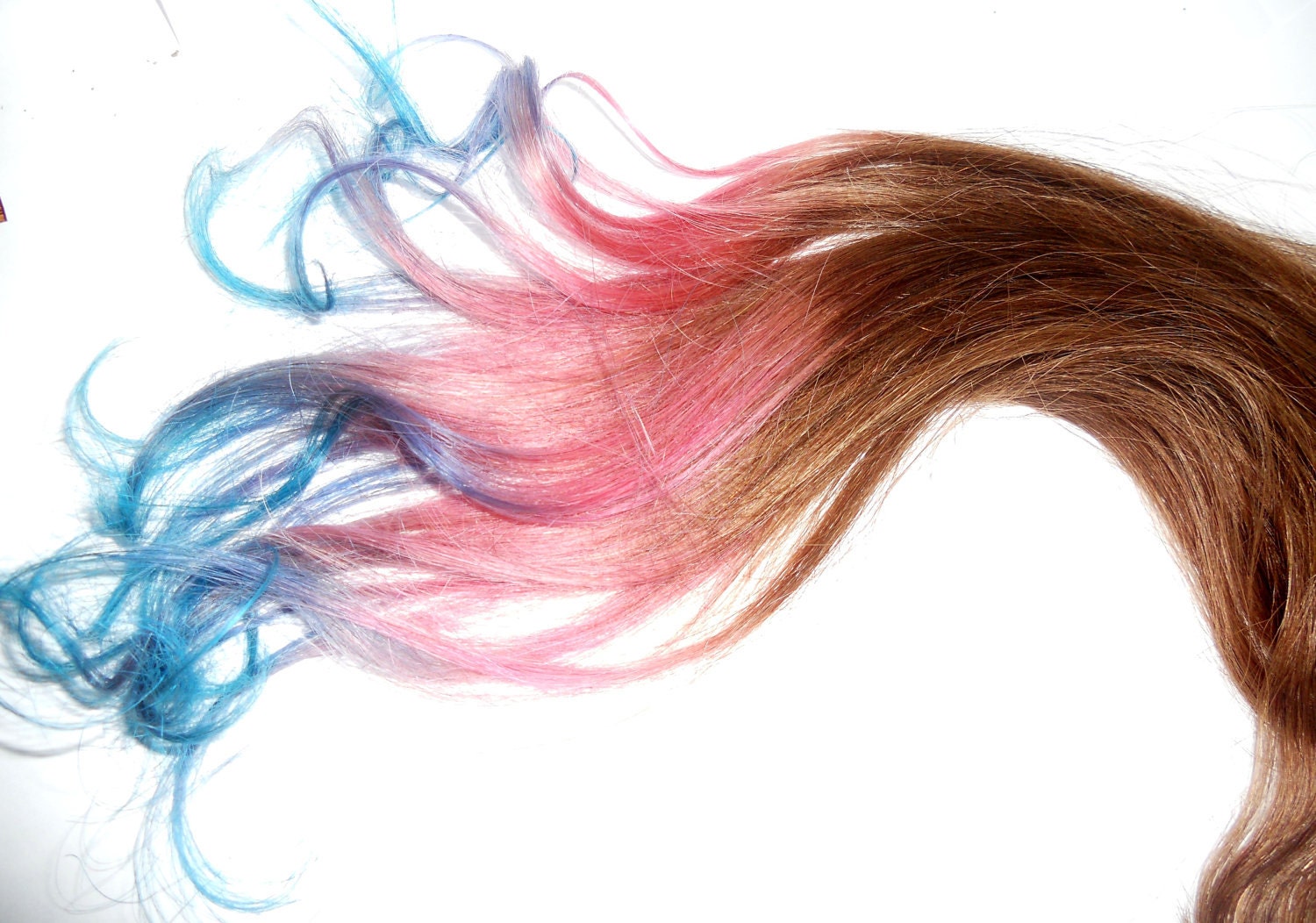 Ready to Ship -Pastel Rainbow Hair Extension - Tips Dip Dyed - Weft Clip Extensions - Ombre - Free People -16-18inch Brown