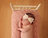 Soft Stretchy Headband Bow with Swarovski Crystals, Newborn Baby Girl, pink, ivory, grey, hot pink, dusty rose, yellow, green, orange, black
