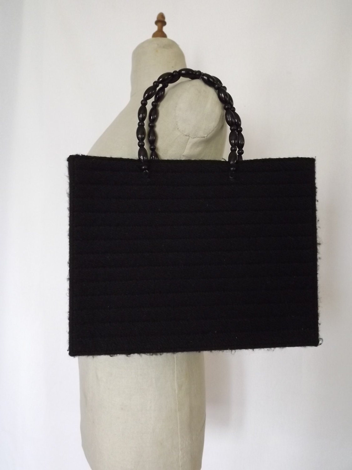 Reserved for Alena Vintage Black Cross Stitched Purse with Rose and Beaded Handles