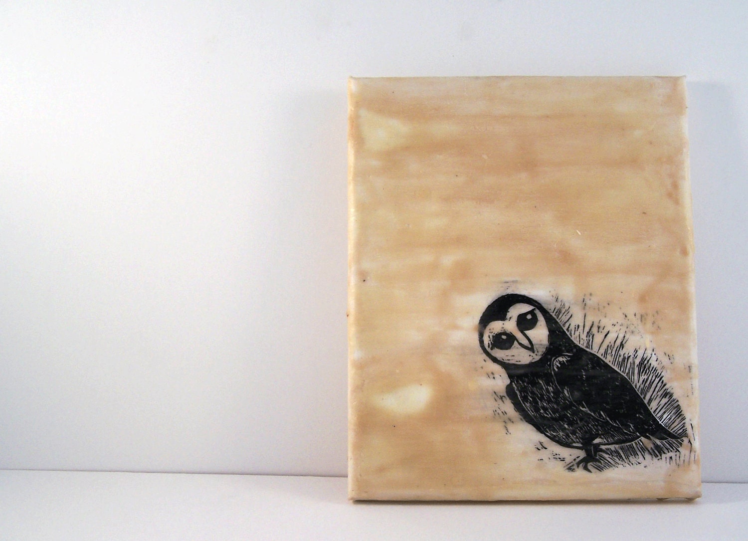 Owl decor, A Curious Owl mixed media waxed canvas