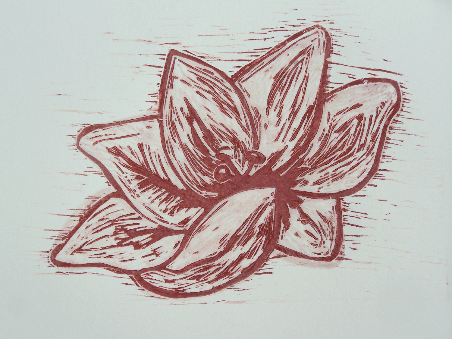 Red and pink lotus flower print, handmade lotus flower