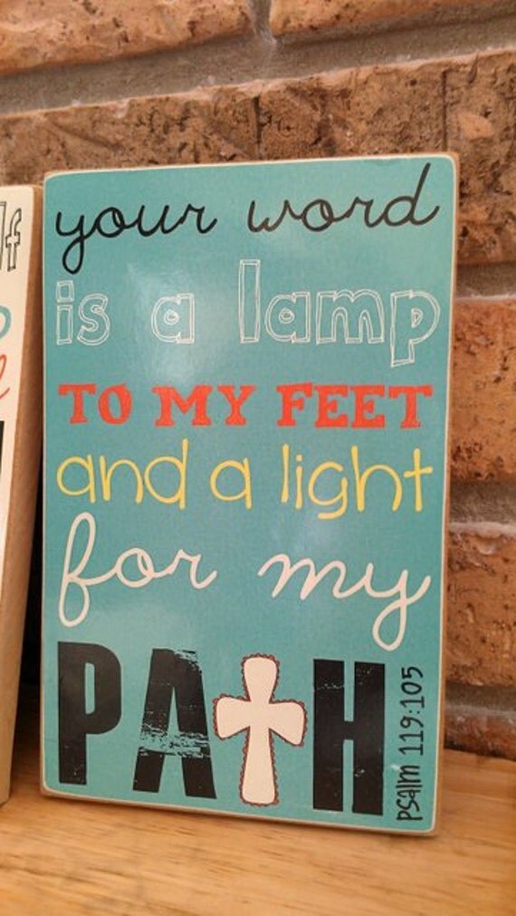 Scripture Art, Bible Verse Art, Faith Based Art, Psalm 119:105, 5x8 art print on wood