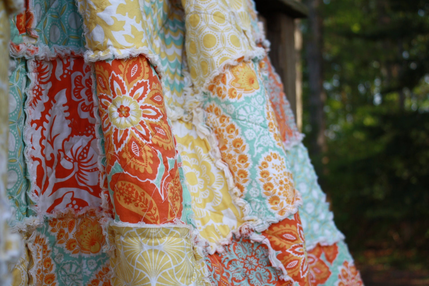 Crib Rag Quilt, for baby or toddler, Heirloom by Joel Dewberry, yellow gold aqua orange, photo prop