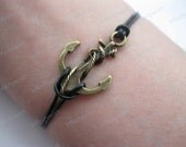 Anchor-antique bronze anchor bracelet,anchor pendant,real leather anchor bracelet-Z031