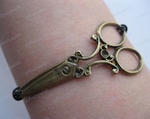 Bracelet-antique bronze scissors bracelet,real leather scissors bracelet-Z071