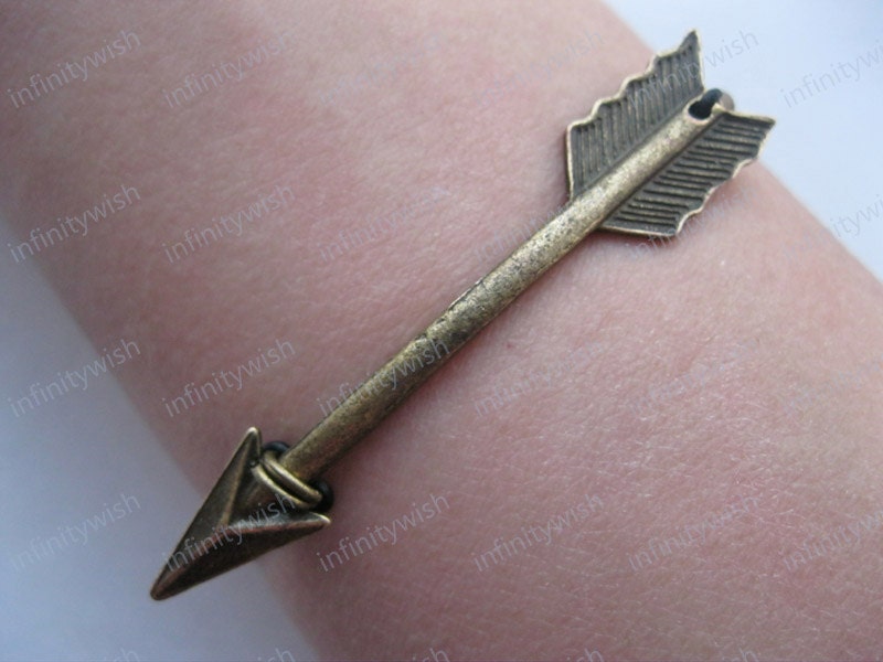 Bracelet-antique bronze arrow bracelet,real leather bracelet-Z074