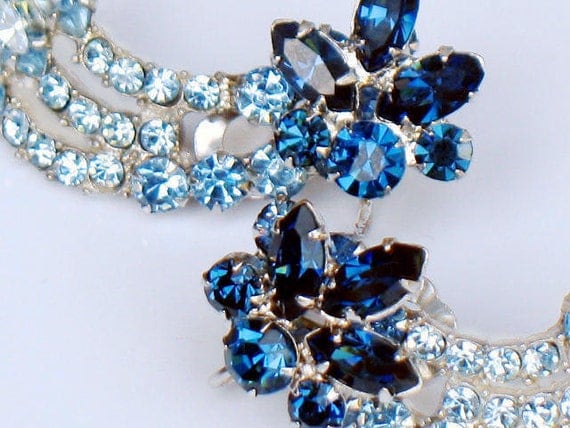 Blue Sapphire Rhinestone Comet Earrings Celestial Shooting Star Galaxy Confirmed Juliana D and E 1950s Vintage Jewelry Collectable