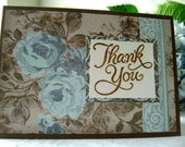 Brown and Blue Glittering Thank You Card with Flowers