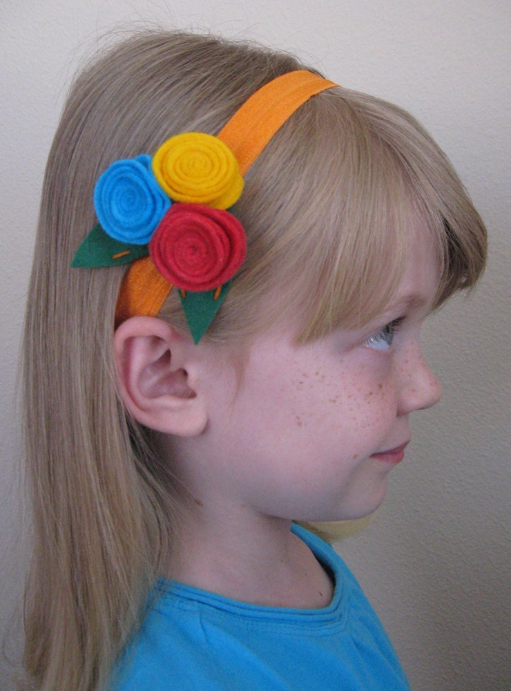 Cute Valentine's roses wool felt girls elastic headband wedding prop photo prop