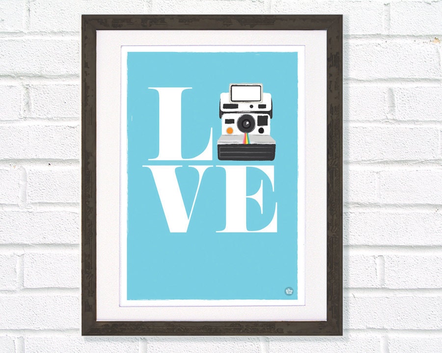 Retro love typography poster polaroid camera art