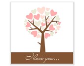 Hand Drawn "I love you" card, lovely tree made of hearts. Digital Card, Personal and Small Commercial Use.