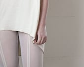 White leggings - sheer mesh with stripes, simple cold clean minimal industrial style fashion  - small - murmuration