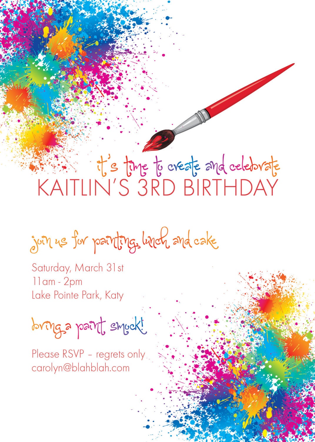 Custom Printable 5"x7" Paint / Artist Birthday Party Invitation
