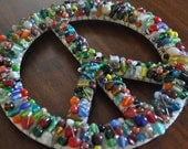 Multi-color Beaded Wooden Peace Sign Wall Art Hanging