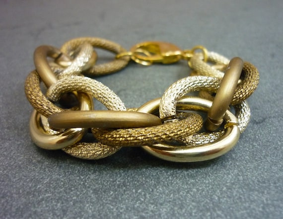 TWO TONE Large Chunky Gold & Bronze Entwined Rope Chain Bracelet