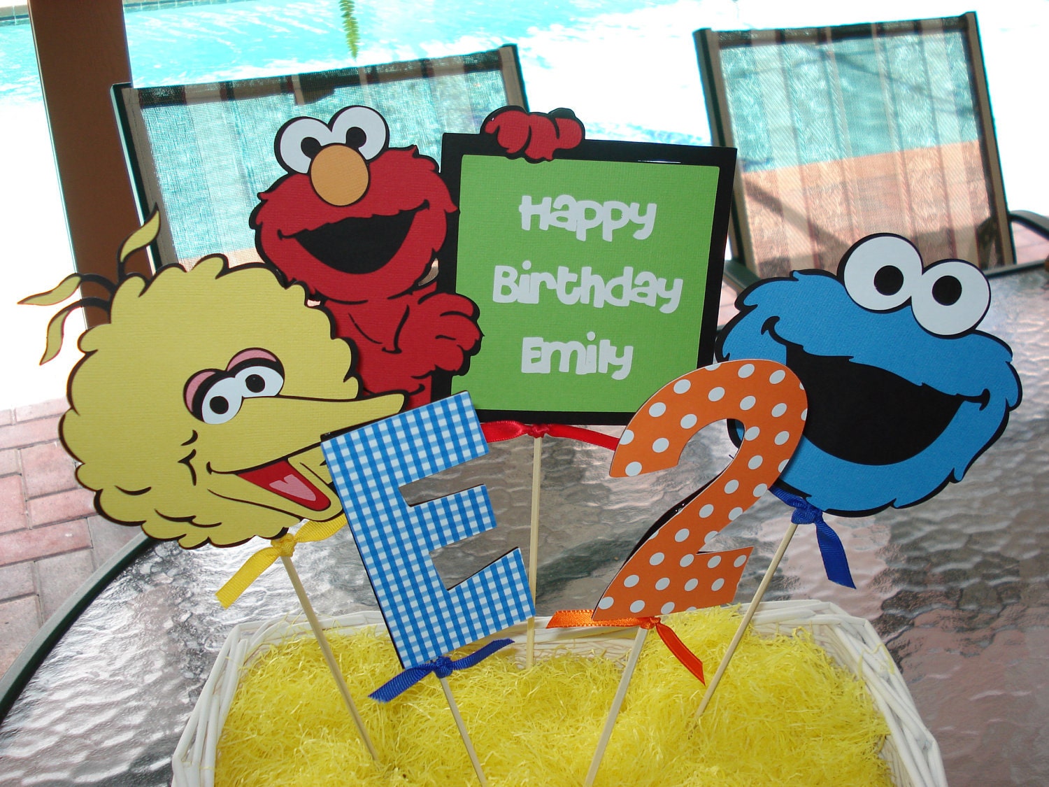 Sesame Street Centerpiece-Elmo, Big Bird, Cookie Monster- Birthday Centerpiece- Set of 5 Picks