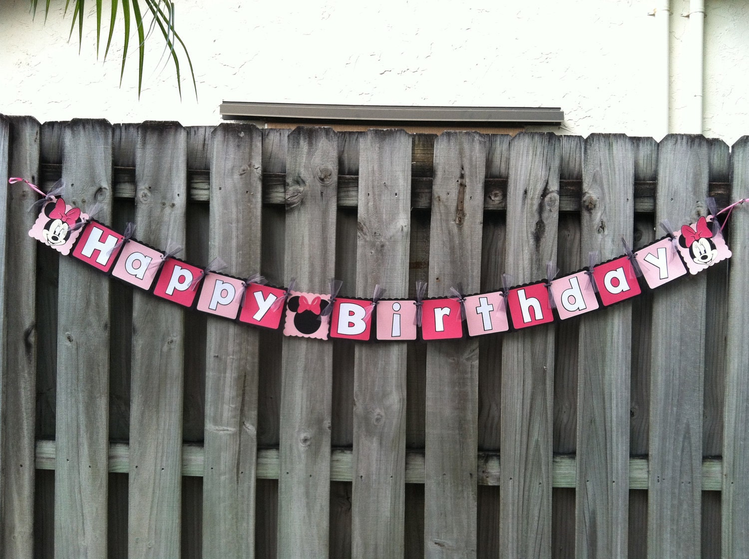 READY TO SHIP Minnie Mouse Happy Birthday Banner- Pink, White, and Black- Minnie Banner