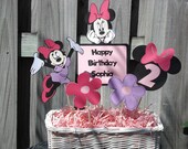 Minnie Birthday Centerpiece- Set of 5 Centerpiece Sticks- Pink & Lavender- Happy Birthday Centerpiece- Minnie Mouse Centerpiece