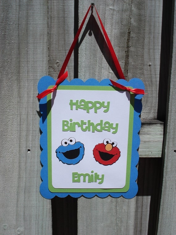 Sesame Street Birthday Sign-Elmo, Cookie Monster-Happy Birthday Door Sign