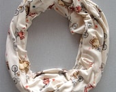 Circle scarf with cats on bicycles