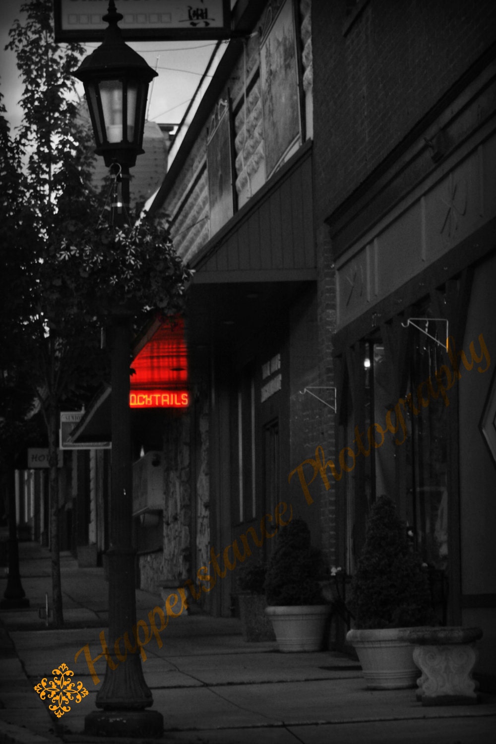 Custom Order for  Emily Irrer Night Life- black and white photography - red- cocktails- street photography- light post - 5x7 Print - LastRosePhotography