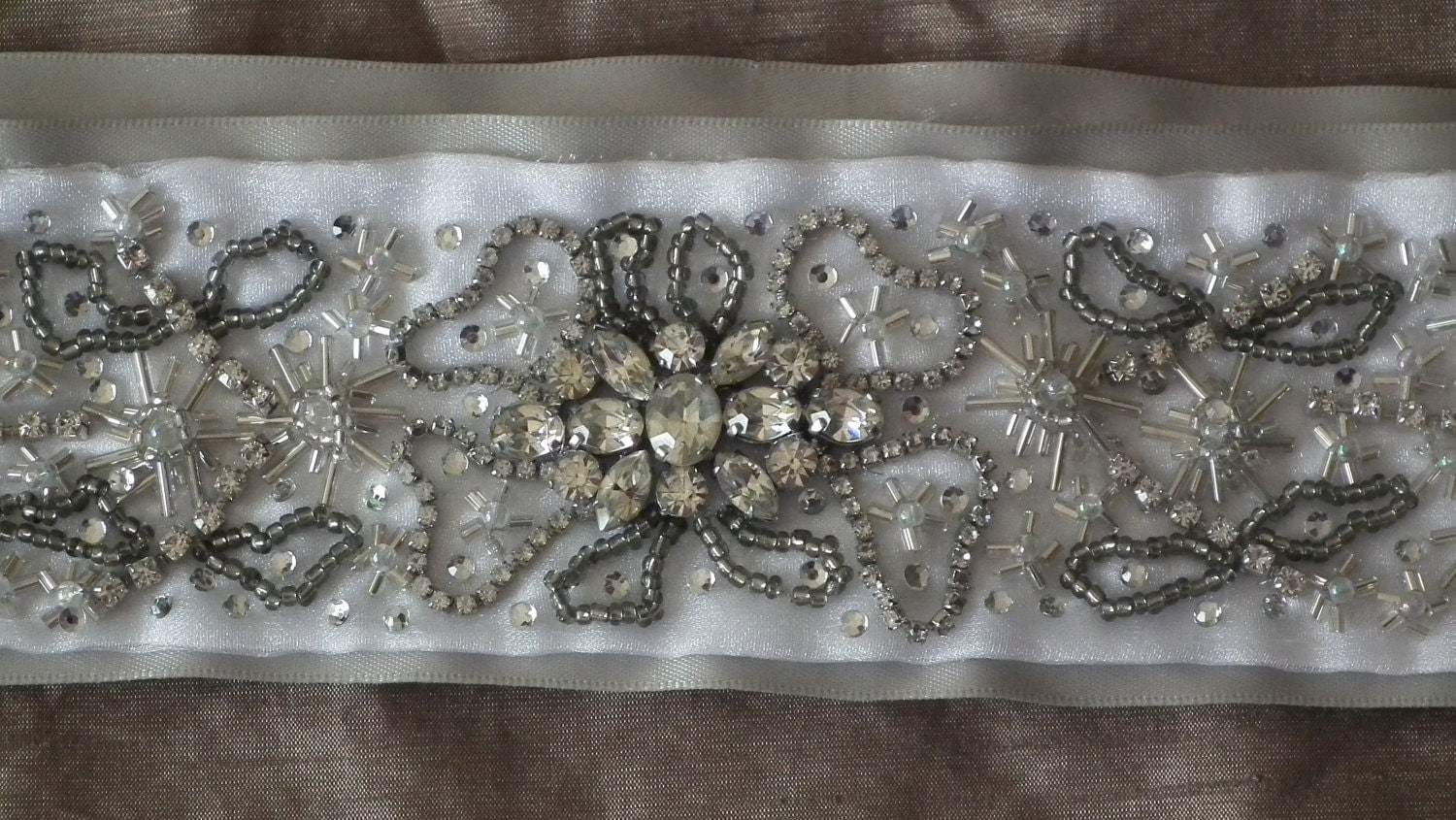 Bride's hand-made Vintage jewellery/ beaded ribbon belt