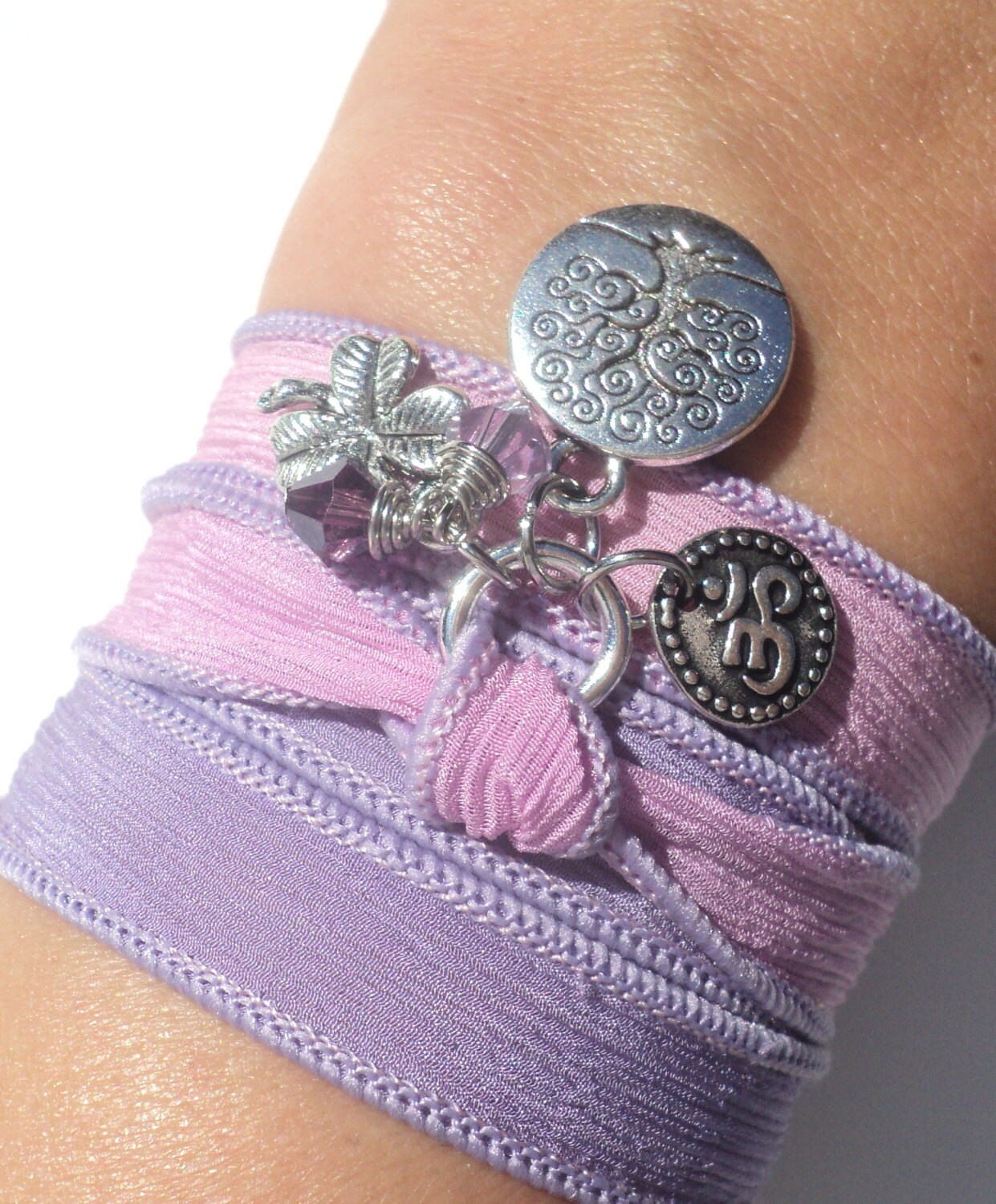 Tree of Life Silk Wrap Bracelet Om Jewelry Yoga Pink Purple Namaste Mother Nature Anklet Necklace Earthy Unique Gift Under 50 Item S18