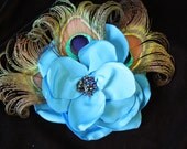 Bridal Fascinator, Blue Feather Fascinator, Feather Fascinator, Bridal Head Piece, Peacock Feather Fascinator