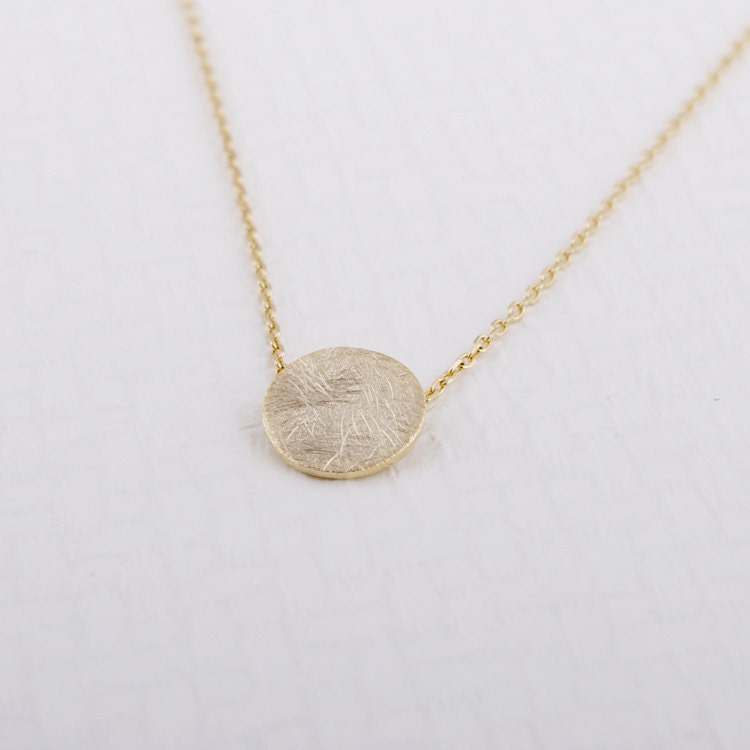 Brushed Round Circle Necklace in Gold