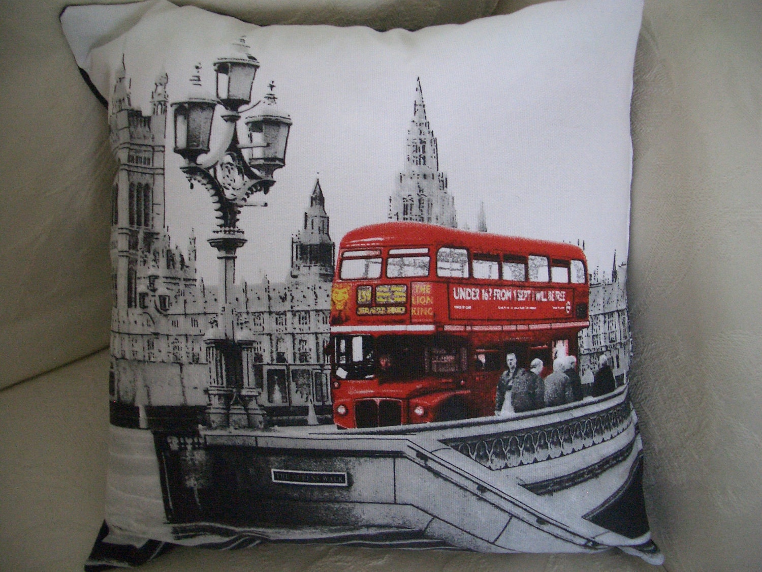 White, Black & Red LONDON Routemaster Bus Pillow Cushion