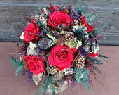 Rustic Wedding Bouquet, Woodland Bouquet, Woodland Wedding, Preserved Red Rose Bouquet, Pine Cone Bouquet, Pine Cone Wedding 116