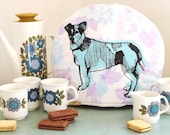 Jack Russell tea cosy. (Blue and purple).