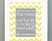 Modern Custom Wall Art - Personalized Family Name Print and Home Decor-Printable (Please Excuse The Mess Theme)