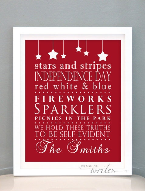 4th of July Wall Art - Independence Day Print Design- Custom Family Wall Art and Patriotic Decor (Red White Blue Theme)