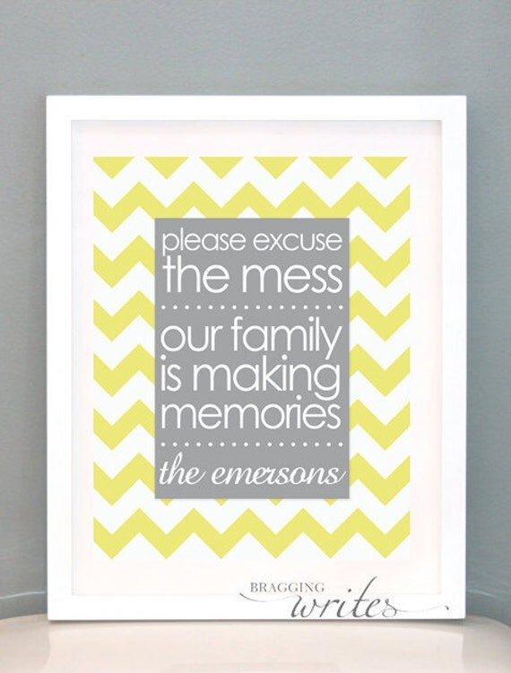 Modern Custom Wall Art - Personalized Family Name Print and Home Decor-Printable (Please Excuse The Mess Theme)